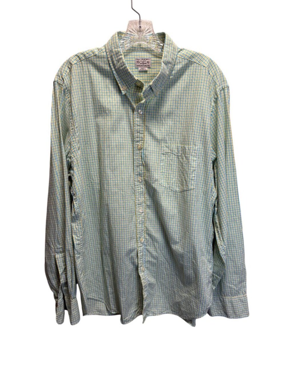 J.Crew Mens Large Yellow & Blue Plaid 100% Cotton Long Sleeve Button-Up Shirt